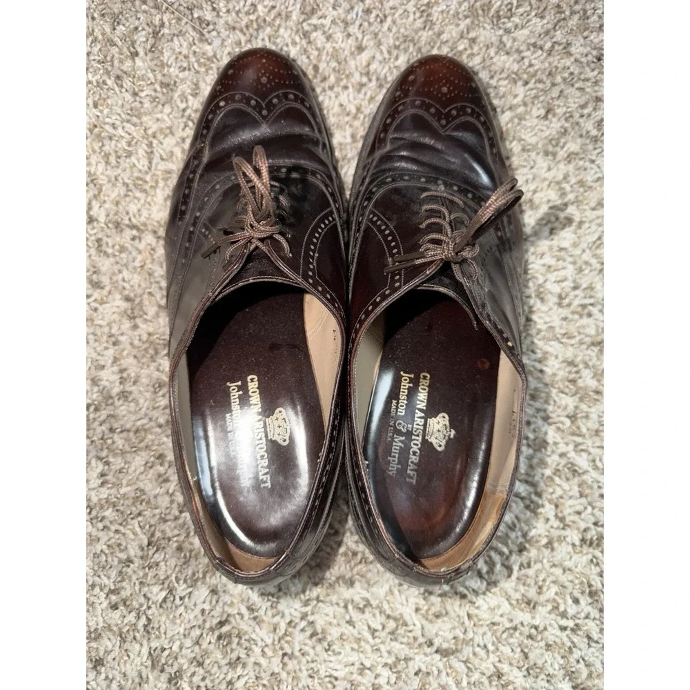 Johnston & Murphy Aristocraft Wingtip Oxford 8.5 D/B Burgundy‎ Leather USA VTG